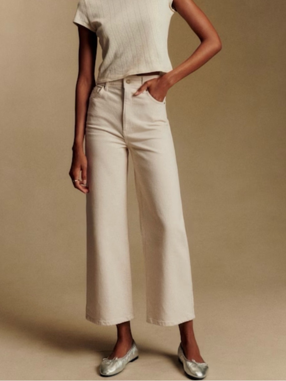 Sezane Le Crop Cropped Wide Leg Jeans Mottled Ecru SOLD OUT